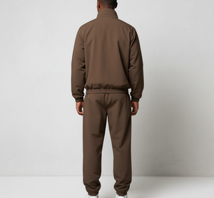 Ensemble de survêtement marron pour homme, couleur unie, col montant, veste zippée et pantalon, tenue décontractée d'hiver, en molleton tricoté respirant, style streetwear - Product Image 2