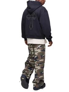 Sudadera con capucha gruesa y pesada para hombre, con cremallera frontal y pedrería, hombros caídos, 450 GSM, forro polar de poliéster/algodón personalizado de alto gramaje - Product Image 5