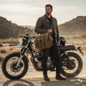 Sac bandoulière classique vintage en cuir véritable et toile, sac messager en cuir véritable pour homme - Product Image 4