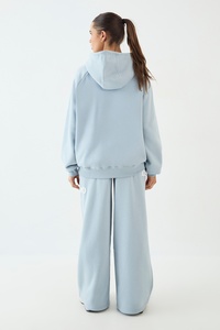 Ensemble de survêtement décontracté en molleton pour femme, bleu clair, avec sweat à capuche oversize à motif et pantalon de survêtement large, deux pièces, vêtements de sport et de détente, vente en gros - Product Image 2