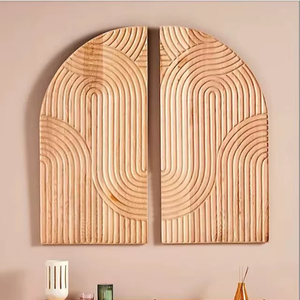 Grand panneau décoratif mural en arche de bois sculpture géométrique moderne en bois tenture murale décor à la maison élégant ensemble d'œuvres d'art artisanales - Product Image 1