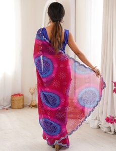 Sari de Georgette KV para Mujer, Estampado Floral, Bordado Bandhani, con Blusa Sin Coser - Product Image 5