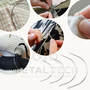 Aiguilles à tisser en acier inoxydable argenté poli miroir, courbes en C, outils de couture de précision pour extensions capillaires, en ensembles de tailles assorties - Product Image 5
