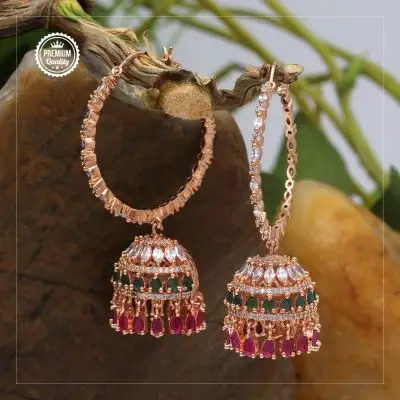 Latest Exclusive Designer Light Weight with Colorful American Diamond Rose Gold Earrings Collection For Women And Girls 2022