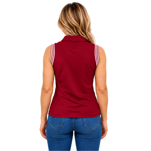 Polo sin mangas color rojo vino para mujer, corte ajustado, con cuello de parche, para equitación y entrenamiento, personalizado, al por mayor, de alto rendimiento. - Product Image 2