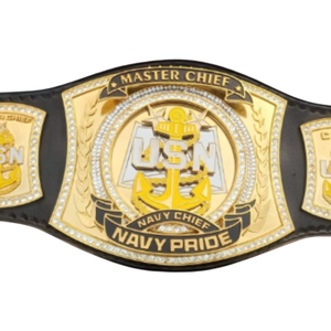Cinturón de Campeonato Master Chief Navy Pride de Cuero Negro con Diseño de Ancla USN Dorada e Insignia de Master Chief - Product Image 5
