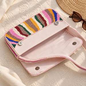 Bolso de Hombro de Lino para Mujer, Estilo Bohemio Indio, Diseño de Diseñador, Impermeable, Ecológico, Hecho a Mano, con Cuentas, para la Noche, Compras o Uso Diario - Product Image 6