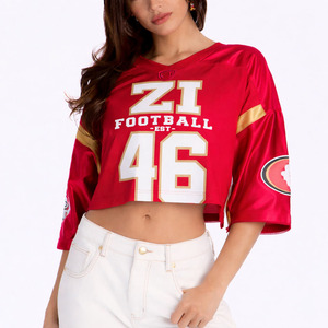 Maillot de football court en mesh personnalisé pour femme, haut tendance pour le jour du match, vêtements de sport à marque privée, fabricant OEM - Product Image 3