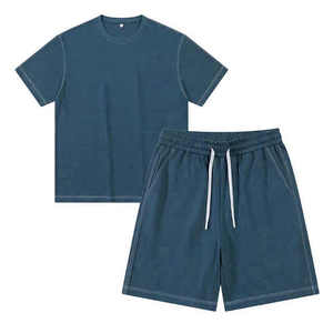 High Quality Men's Summer Solid Breathable Quick Dry Plus Size Two-Piece Polyester/Cotton High Street Style Shorts <b>Set</b> Twin 2026 - Product Image 2