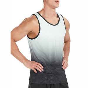 Men's Gradient Color Sporty Tank <b>Top</b> O-Neck Quick Dry Breathable Knitted Sleeveless <b>Vest</b> Sublimation Print 100% Cotton <b>Striped</b> - Product Image 5