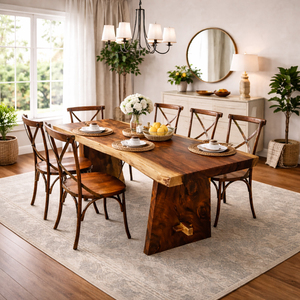 Modern Organic Style Ceko Dining <b>Table</b> Set Crossback Chairs Solid Trembesi Wood <b>Kitchen</b> Dining Furniture <b>High</b> Quality Hot Sale - Product Image 6