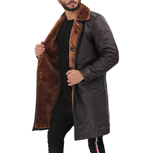 Solid International High Quality Premium Breathable Embossed Slim Fit Modern Gentleman Fashion Winter Mens <b>Long</b> <b>Leather</b> <b>Jacket</b> - Product Image 5