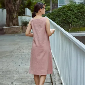 Women <b>Boho</b> Cotton Linen Blend Maxi <b>Dress</b> Dusty Pink Sleeveless Loose Fit Flowy Casual Summer <b>Long</b> <b>Dress</b> - Product Image 1