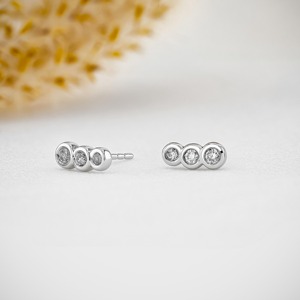 Solid 14K Gold Lab Grown Diamond Trio Bezel Set Stud <b>Earrings</b> for Women-Wedding Anniversary Party Elegant Jewelry - Product Image 5