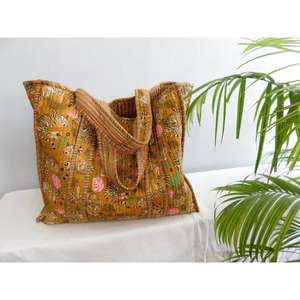 Sac fourre-tout matelassé en coton imprimé animalier, fait main, à fermeture ouverte, style bohème, réutilisable, pour femme, sac à bandoulière, hiver/été - Product Image 3