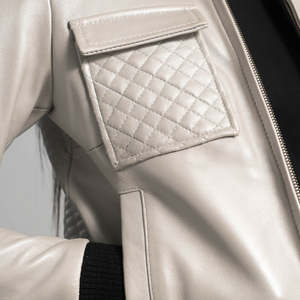 Furat Leathers <b>Silver</b> Sheep Leather Bomber <b>Jacket</b> Quilted Eco-Friendly Quick Dry 3D Embroidery Breathable Winter Women's Zipper - Product Image 3