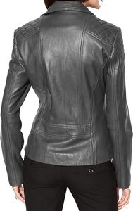Chaqueta de Cuero Genuino para Mujer de Alta Calidad, Estilo Motero, con Logotipo Personalizado, Acolchada, Cierre de Cremallera OEM, Venta al Por Mayor, Color Liso - Product Image 5