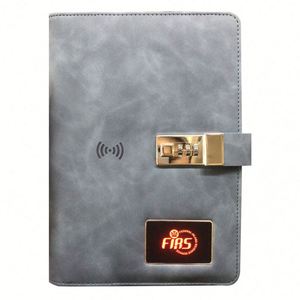 Custom Wireless <b>Charger</b> Notebook Power Bank Diary Password Lock LED logo Notebook with Power Bank - Product Image 5