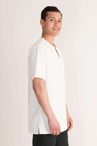 <b>White</b> <b>V</b>-<b>neck</b> Puff Sleeve Belted Waist Quick Dry Lightweight 100% Cotton Minimalist Summer Style Regular Fit Pullover <b>T</b>-<b>Shirt</b> - Product Image 3