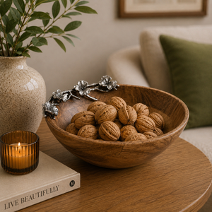 Tazón para Ensalada de Madera de Mango Ecológico Hecho a Mano con Detalles Florales de Orquídea Blanca en Metal de Lujo, Tazón Decorativo Premium para Servir - Product Image 3