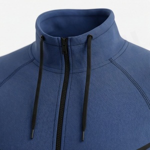 Ensemble de survêtement bleu à capuche pour homme, sweat-shirt et pantalon à fermeture éclair intégrale, vêtements de sport décontractés avec poches latérales, matière polyester respirante - Product Image 4