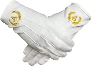 Master Mason Blue Lodge Gloves with White Cotton Machine Embroidery Freemason Regalia with Leather and custom logo design - Product Image 6