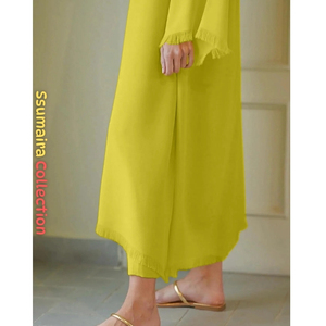 Nouvelle collection 2026 : Ensemble pakistanais prêt-à-porter 2 pièces, élégant vert citron, Kurti coupe trapèze et culottes, haute qualité, idéal pour les fêtes estivales. - Product Image 6