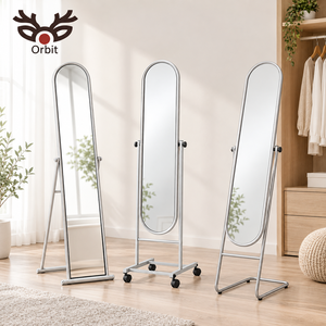 Orbit Full Length Floor <b>Mirror</b> Aluminum Frame Minimalist Design Home Use Standing Dressing <b>Mirror</b> With Wheels - Product Image 1