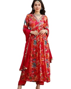 New Indian Ethnic Wear Anarkali Unstitched Georgette Silk Embroidered Multi Color <b>Kurtis</b> with Rayon Dupatta Set for Women - Product Image 1