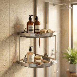 Handmade SS202 Two Tone Steel Double Tier Modern Trikon <b>Corner</b> Shower <b>Caddy</b> 34 cm Home Decor for Hotels and Weddings - Product Image 2