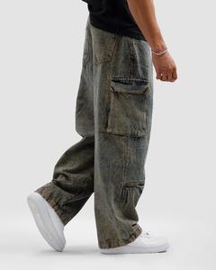 Pantalon cargo pour homme, taille mi-haute, coupe droite, respirant, patchwork, délavage à la pierre, longueur intégrale, style hip-hop, poches, fermeture à cordon - Product Image 6