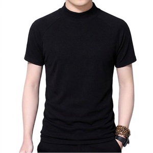 T-shirt en coton pour homme, style luxe, coupe ajustée, col montant, manches courtes, pour la saison estivale. - Product Image 6