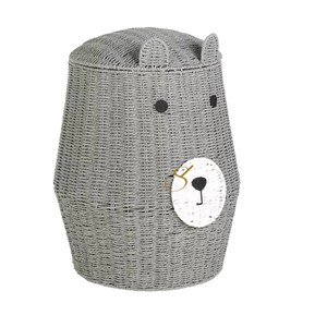 Modern Grey Bear Wicker Storage <b>Basket</b> <b>with</b> <b>Lid</b> Handcrafted Animal Toy Hamper Creative Decorative Bin Nursery Kid - Product Image 2