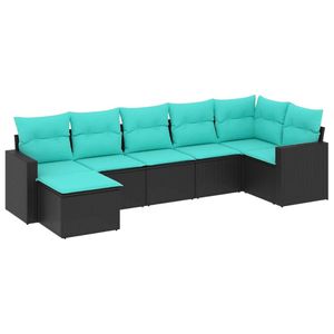 Set di Divani da Esterno in Polyrattan Nero, 7 Pezzi con Cuscini, Arredamento da Giardino in Stile Contemporaneo - Product Image 2