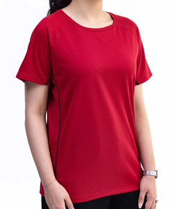 Camiseta de Poliéster de Secado Rápido para Mujer, Color Rojo Sólido, Cuello Redondo, Manga Corta, Estilo Casual, Primavera Verano, Corte Regular - Product Image 3