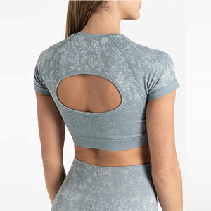 Camiseta Deportiva Corta de Verano para Mujer, Diseño Moderno, Cuello en V, Lavado Ácido, 100% Algodón, Secado Rápido - Product Image 3