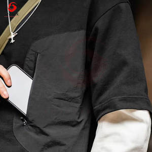 Camiseta de hombre con bolsillo, personalizada, de algodón 100% de alto gramaje, estilo primavera 3D para bordado de logotipo, ajuste desgastado, estilo urbano. - Product Image 3