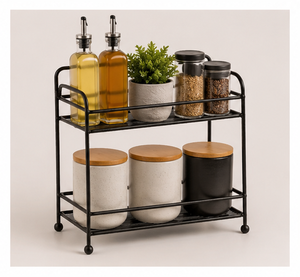 2-Tier Metal <b>Kitchen</b> Spice <b>Rack</b> Organizer Space-Saving Countertop Seasoning <b>Storage</b> Shelf & Jar Holder Black Standing <b>Rack</b> - Product Image 2
