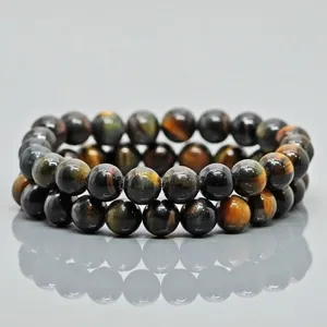 Natural Black Tiger Eye Smooth Round AA Grade Gemstone Beads <b>Stretch</b> <b>Bracelet</b> Healing Jewelry Wholesale - Product Image 3