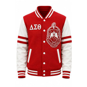 เสื้อแจ็คเก็ตวาร์ซิตี้สีแดงขาว ปักตัวอักษรกรีก สไตล์พรีปปี้ แขนยาว ติดกระดุมด้านหน้า ลายการ์ตูน สำหรับผู้ชาย - Product Image 2