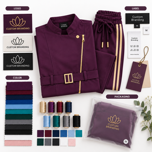 Conjunto de uniforme médico unisex de poliéster tejido con cuello alto, cremallera frontal, pantalones de pierna ajustada, uniforme de enfermería de 2 piezas, ropa de trabajo con detección de agujas - Product Image 6