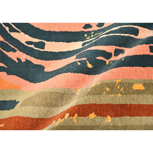 Tapis moderne en laine et viscose tufté à la main, motif géométrique abstrait rayé, blanc crème gris clair, à boucles haute densité - Product Image 6