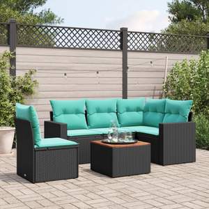 Set di divani da giardino in polyrattan nero da 6 pezzi con cuscini - Product Image 1