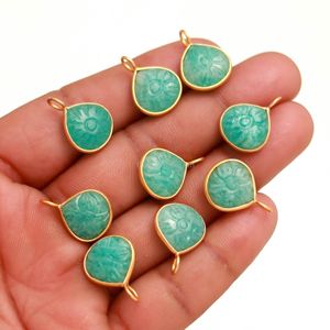 Pendentif fleur en amazonite naturelle, charme en argent sterling 925, pierre précieuse sculptée à la main, charme en forme de cœur pour la fabrication de bijoux, 12 mm - Product Image 2