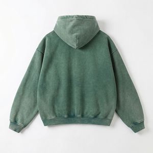 Washed Green Oversized Full Zip Hoodie with Kangaroo Pocket and Dropped Shoulder - Product Image 2