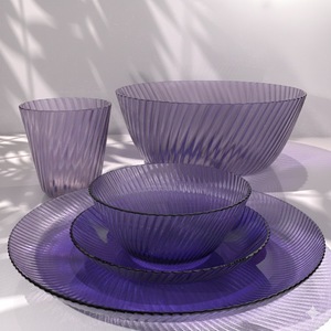 Service de table PGT French Retro Wave Ripple - Ensemble de 5 pièces écologiques et élégantes assiettes et bols - Violet Victoria (Fabriqué à Taïwan) - Product Image 1