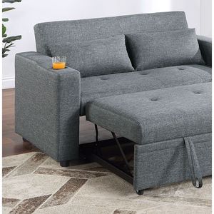 Divano Letto Convertibile Contemporaneo in Polifibra Nero Grigio con Seduta Trapuntata e Portabicchieri per Arredamento Soggiorno - Product Image 4