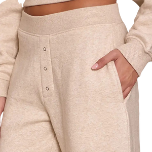 Ensemble décontracté athleisure 2 pièces pour femme : sweat-shirt court uni beige et pantalon de survêtement large taille haute - Product Image 6