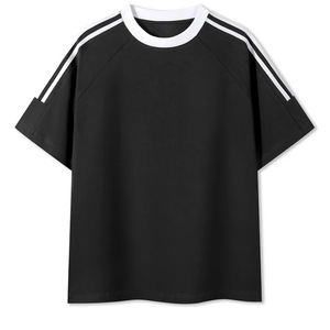 Nouveau design, vente en gros, t-shirts personnalisés 240 GSM 100 % coton avec bande contrastante, col rond, t-shirts rayés, coupe oversize, épaules tombantes - Product Image 1
