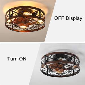 20-Inch Black Caged Ceiling Fan Light Flush <b>Mount</b> Farmhouse Style with Reversible Feature for Bedroom Including E26 LED Bulbs - Product Image 3
